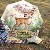 1PC Deer Flowers Umbrella-8-Rib Reinforced, Automatic Open, Lightweight & Durable, Fashion Accessory for Outdoor, H0355