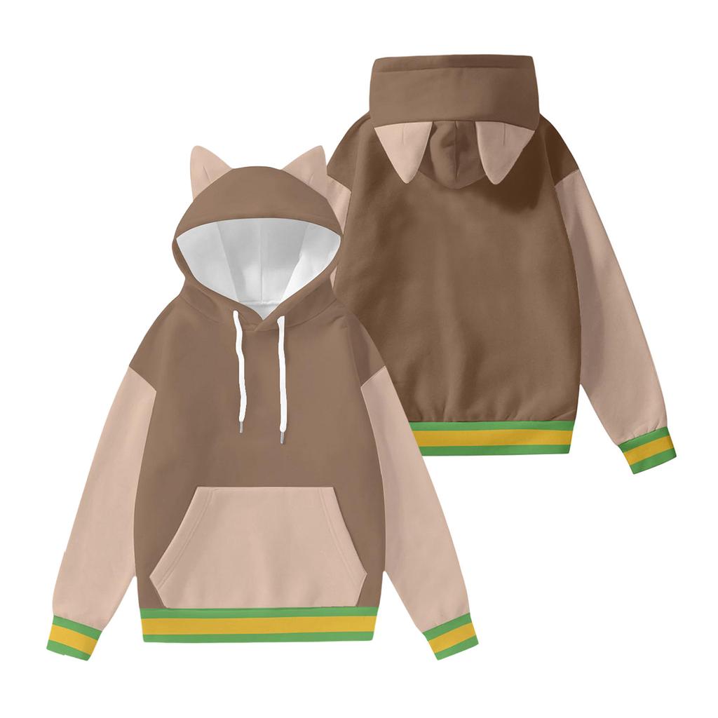 Children's Fashionable Lightweight Long-Sleeved Pullover Sweatshirt With Color Block Print And Ears