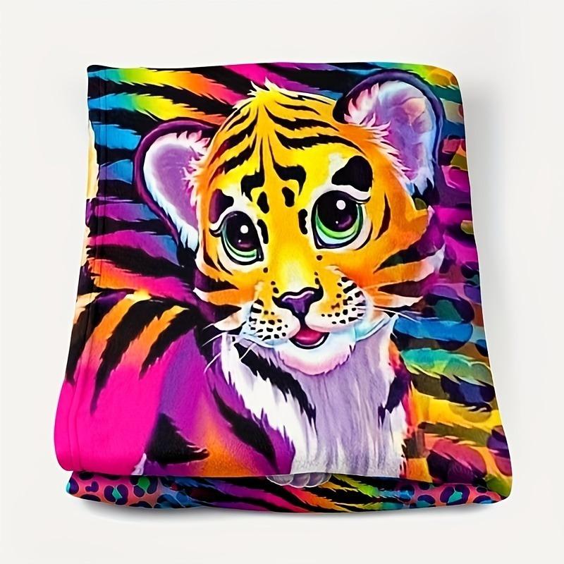 Cute cartoon tiger Flannel printed blanket suitable for all seasons suitable for living room office sofa and travel