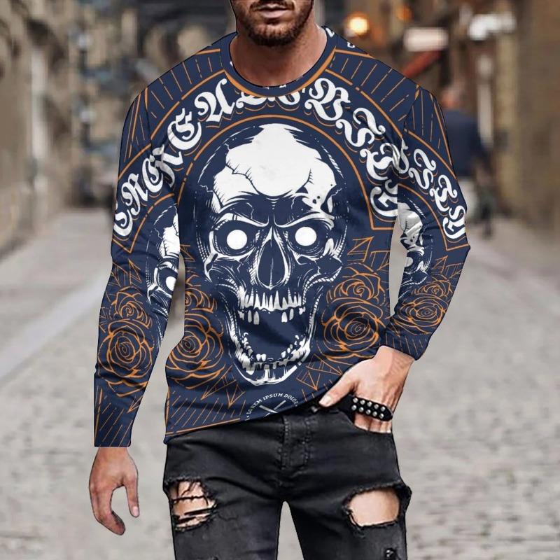 3D Printed Cool Cartoon Graffiti T Shirt For Men Skull Robot Pattern Tees Autumn Casual Long Sleeves O-Neck Tops Loose T-Shirts