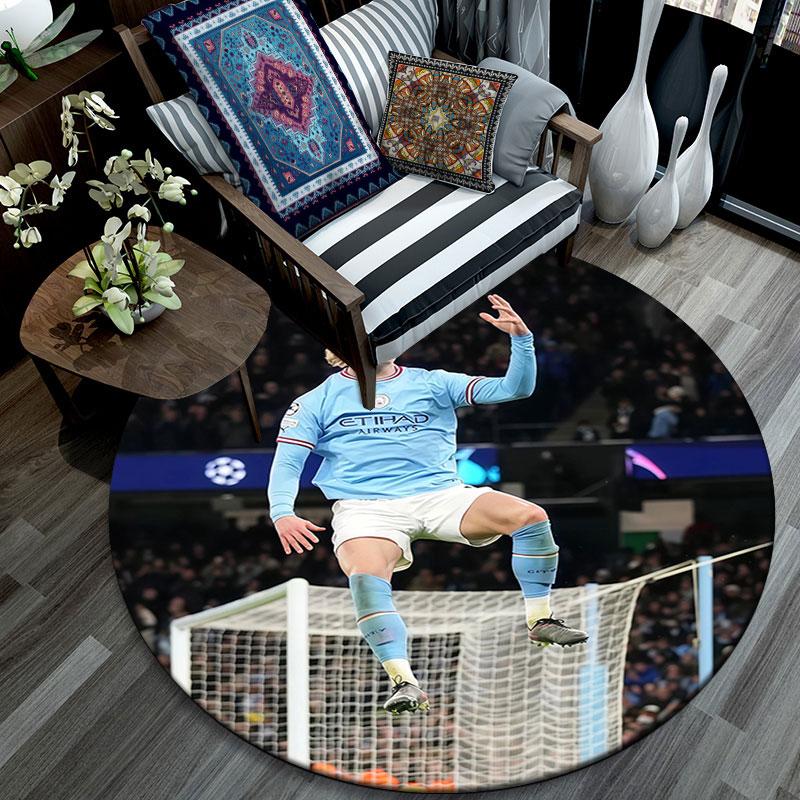 Erling Haaland pattern round rug,Carpet Rug for Living Room Bedroom Playroom ,Non-slip Floor Mat,Holiday Gifts and Birthday Gifts.