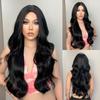 Long Black Wavy Synthetic Wigs for Black Women Long Natural Wigs With Bangs Heat Resistant Daily Cosplay Fake Hair Wig