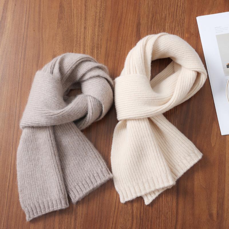 100% Wool Women Knitted Scarf Winter Long Narrow Soft Warm Cashmere Like Neckchief Solid Fashion Shawls Scarves 20x160c