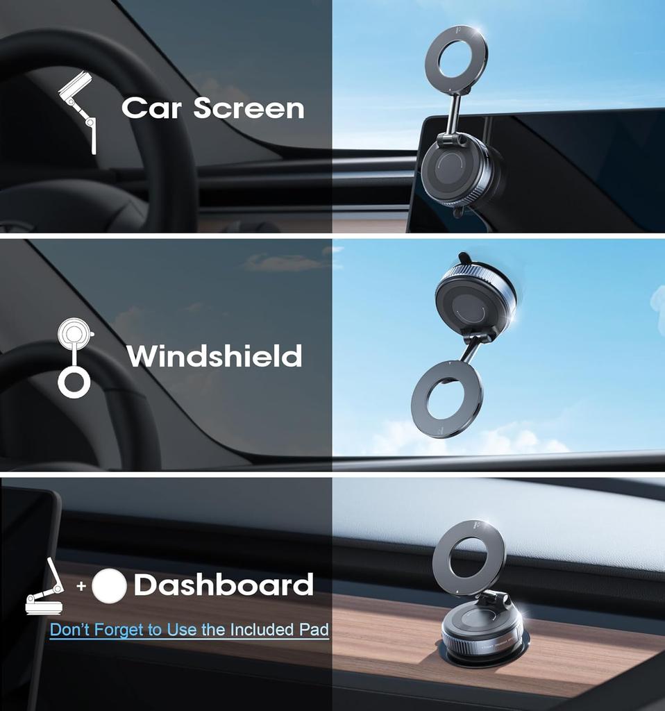 Yanace MagSafe Car Phone Mount, Ultra-Stable Magnetic Holder, 360° Rotation for Android Sleek Minimalist Dashboard Stand