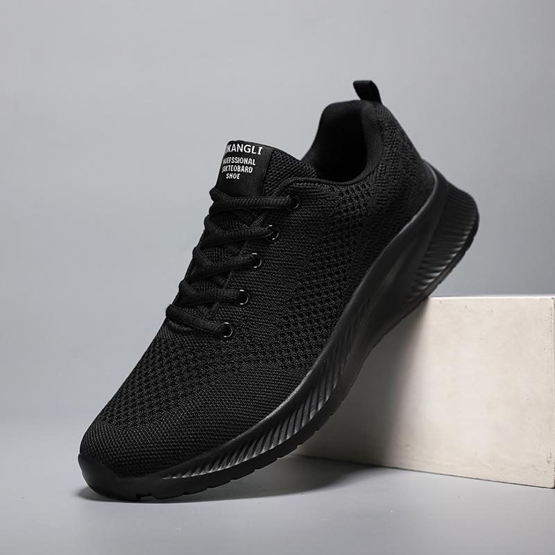 2026 summer new men's shoes black fly-woven mesh sneakers soft sole large size running shoes men's casual shoes