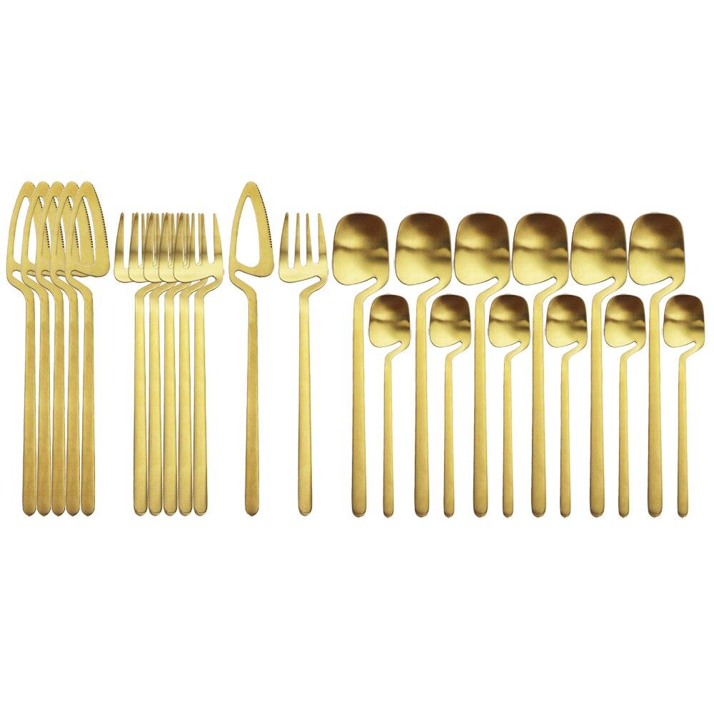 24Pcs Black Cutlery Set Knives Forks Spoon Dinnerware Set 18/10 Stainless Steel Dinner Tableware Set Home Kitchen Silverware Set