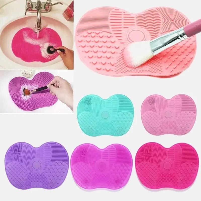 Multi Colored Silicone Makeup Brush Cleaning Pad Apple Shaped Suction Cup Beauty Brush Cleaning Pad Beauty Tool Cleaning Pads