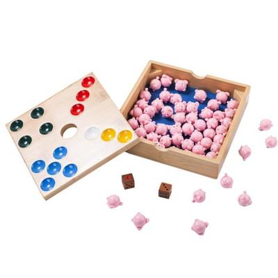 Настольная игра - ENGELHART - Свиная яма - 60 силиконовых свинок - 2 кубика - Из бамбука