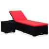 VidaXL Chaise Longue with Cushion and Tea Table Wicker Resin Red