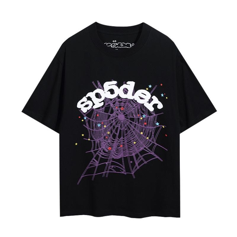 24S cross-border European and American trendy brand Sp5de spider web 555 portrait letter foam short-sleeved t-shirt men's and women's high street 