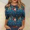 Women's Fashionable Casual Three-Quarter Sleeve Christmas Print Round Neck Top