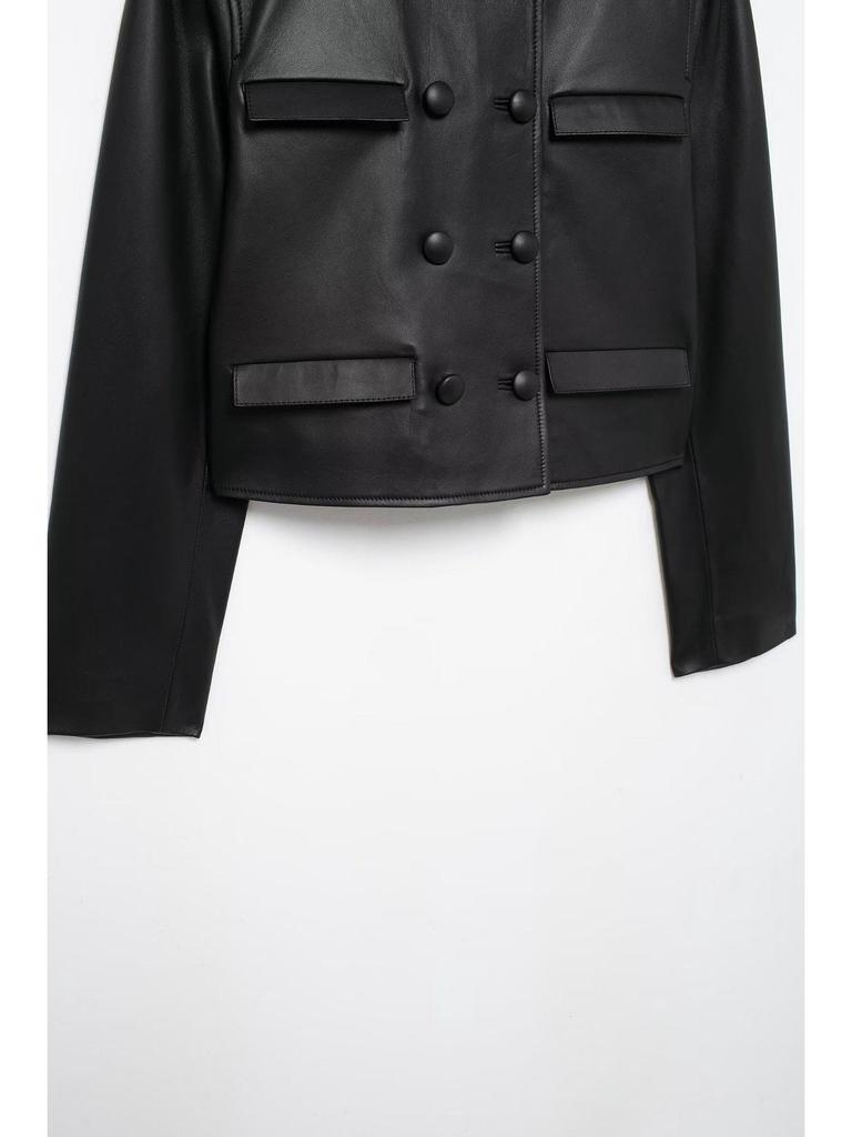 Весна 2025 Женский стильный европейский и американский комплект из короткой кожаной куртки и юбки