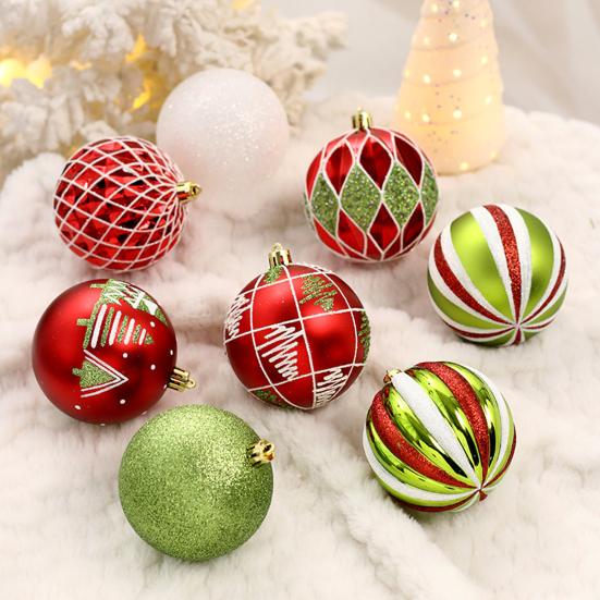 16Pcs Christmas Tree Balls Ornament DIY Accessories Shatterproof 8cm Colored Printed Plastic Ball for Holiday Party Scene Layout Christmas Balls