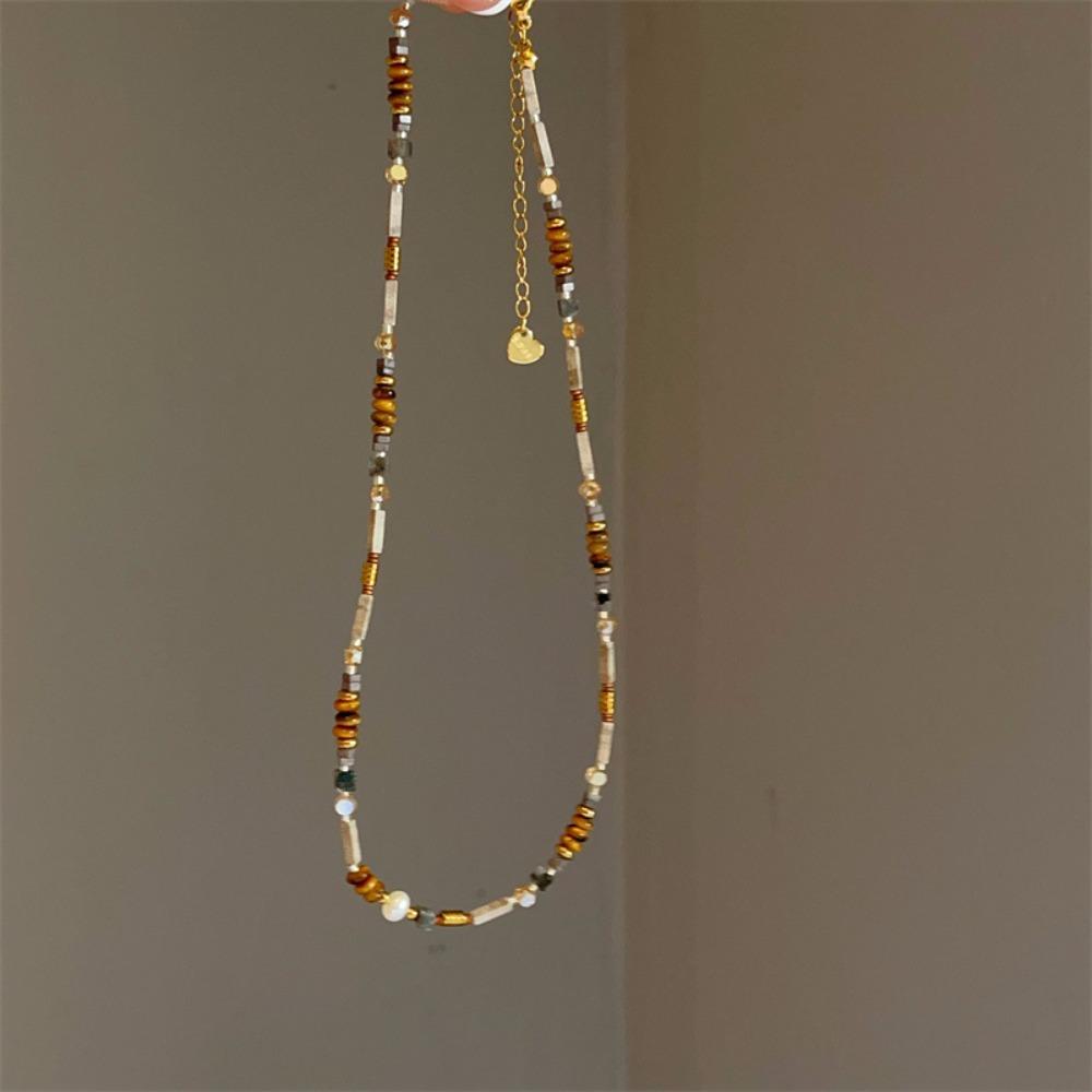 Искусственный стеклянный камень Тигровый глаз Ожерелье Круглая цепочка Чокер Новые ювелирные аксессуары для женщин