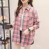 Lattice Print Blouse Women Long Sleeve Turn Down Collar Button T Shirts Tops