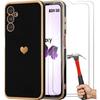 Protective Case - BOOLING - for Samsung Galaxy A34 5G - Black Silicone - Heart Pattern - with 2 Tempered Glasses