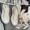 Летние парусиновые туфли на платформе женские новая модная повседневная дышащая шнуровка спереди белые туфли универсальный тренд