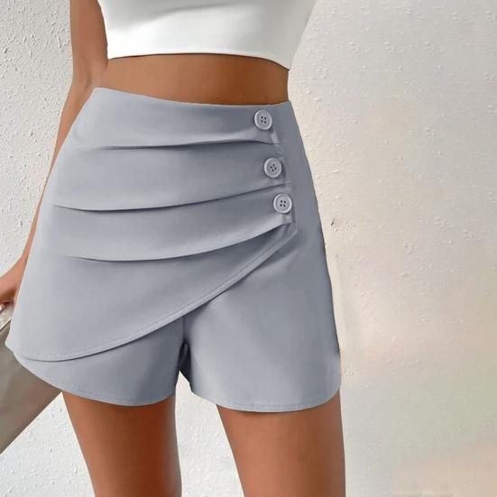 Женские летние шорты с высокой талией, асимметричные плиссированные пуговицы, однотонные, облегающие, мягкие, с контролем живота, длиной выше колена, мини-шорты
