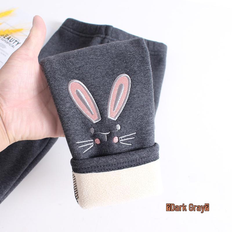 Зимние хлопковые леггинсы для девочек на флисовой подкладке с вышивкой в виде кролика