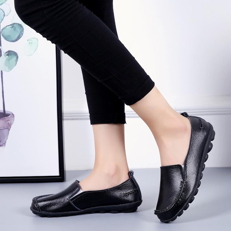 Женские туфли на плоской подошве Женские мягкие повседневные туфли из натуральной кожи Женские туфли на плоской подошве Женские туфли-лоферы без застежек Большие размеры