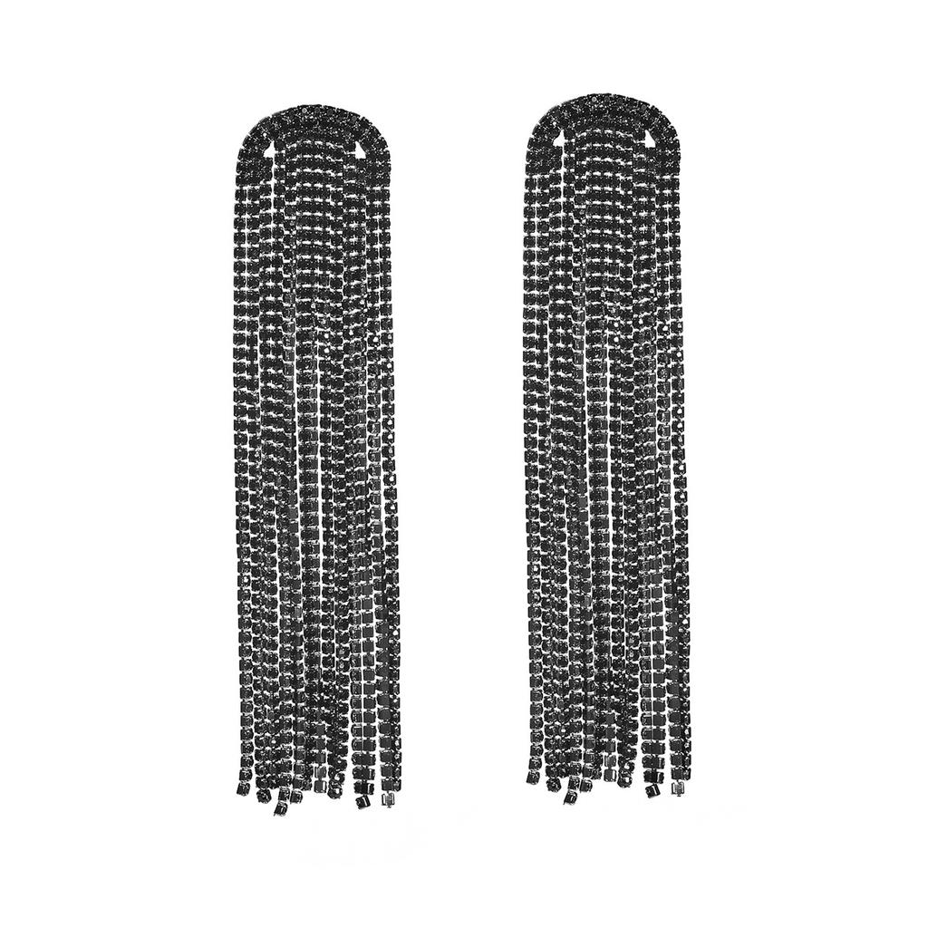 Премиальные черные электрофорезные серьги с длинной бахромой