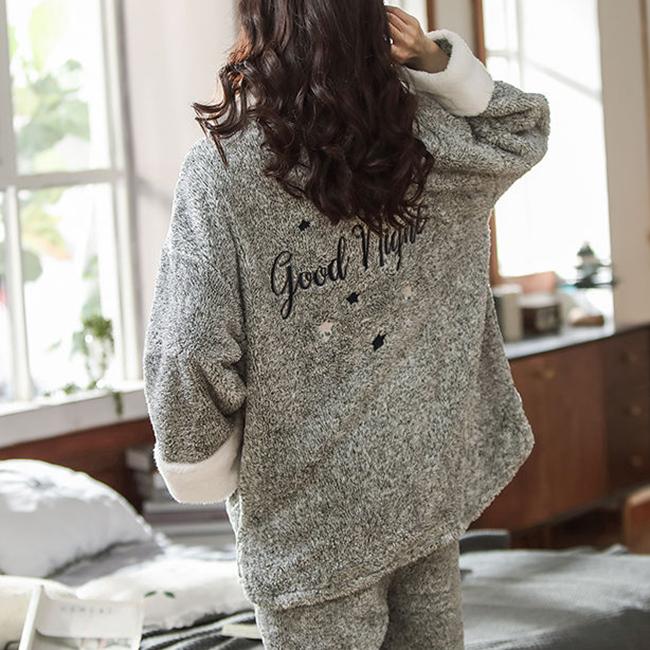 Осень-зима, женские фланелевые коралловые бархатные пижамы с длинными рукавами, свободный костюм из двух предметов, домашний кардиган с вышивкой, мягкий, удобный, приятный для кожи