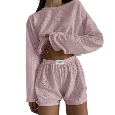 2 шт./компл., женский топ, шорты, наряд с открытой эластичной резинкой на талии, свободные, с длинными рукавами и круглым вырезом, тонкие однотонные дышащие мягкие домашние футболки, комплект с шортами