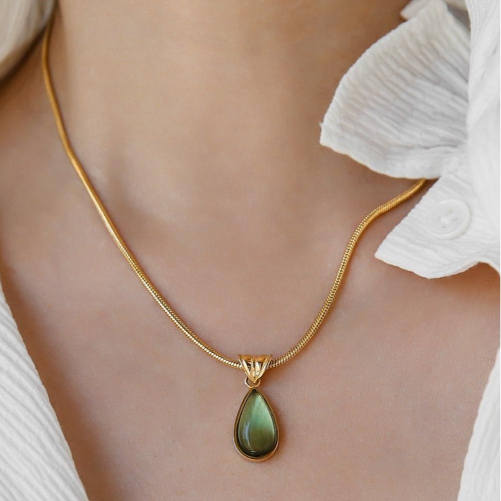 Colorfast Water Drop Neck Chain Titanium French Vintage Necklace Snake Bone Chain Necklace  Unisex