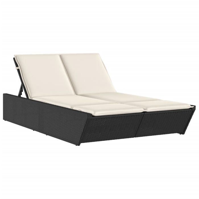 VidaXL Chaise longue double avec coussins noir résine tressée, lit de bronzage, chaise longue inclinable, lit de jour 368179