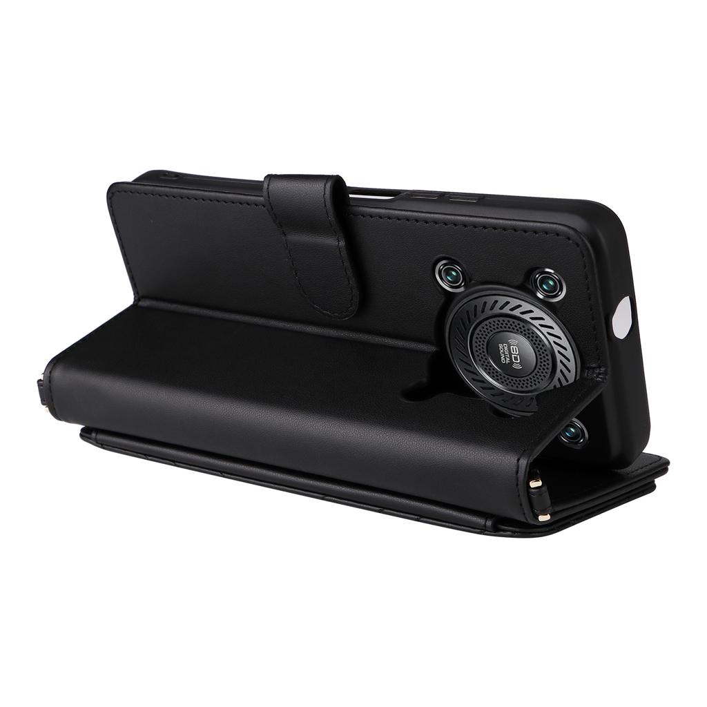 For Oukitel C60/C60 Pro Case with Shoulder/Wrist Strap Leather Phone Cover Stand Wallet