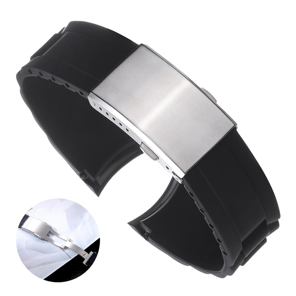 Силиконовый ремешок для часов 22 мм 20 мм для Seiko для Fossil браслет на запястье изогнутый конец литая складная застежка браслет для часов для мужчин аксессуары