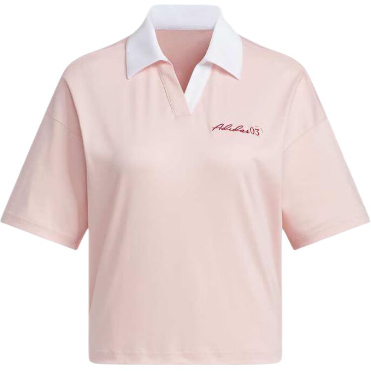 Adidas Verbiage Loose Short Sleeve Polo Shirt Women Tops Light-Pink JZ1584