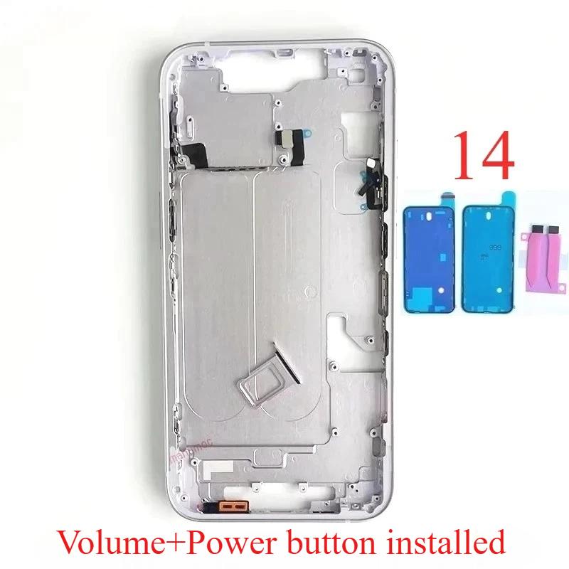 For iPhone 14 Middle Frame Bezel With Volume Power Flex Cable Side Button Chassis Repair Parts