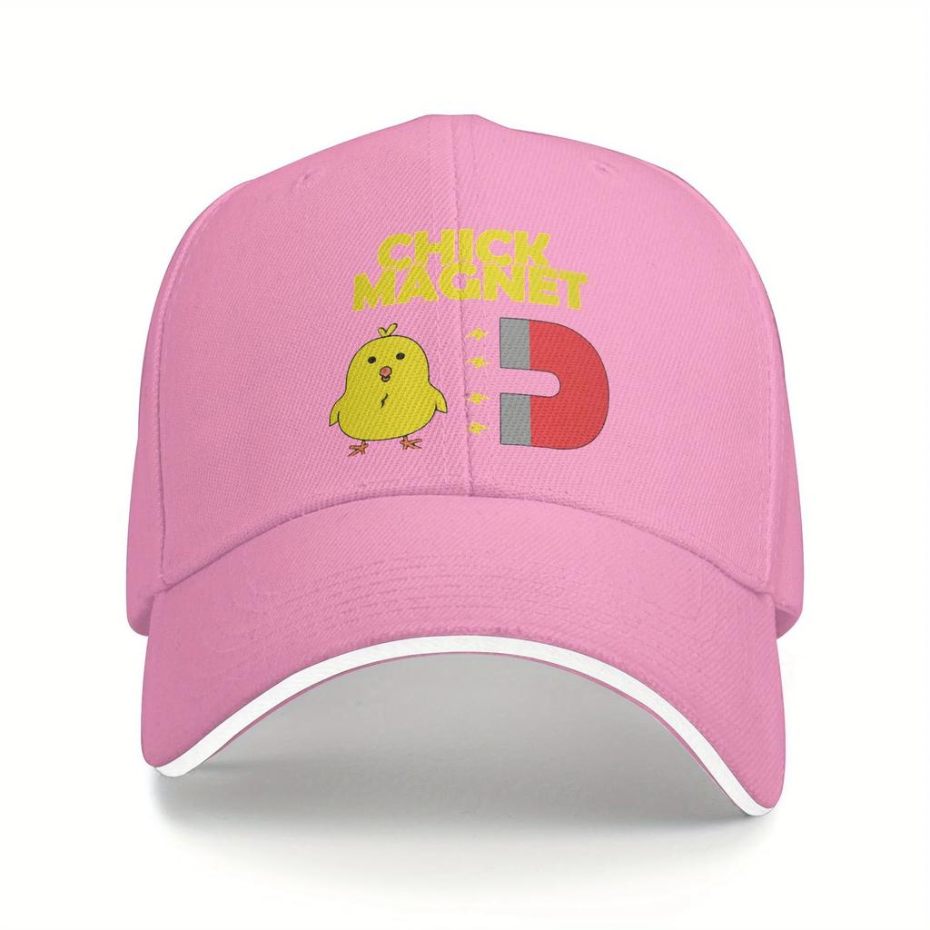 Chick Magnet Graphic Baseball Cap - Black Casual Sandwich Style, Lightweight Polyester, PVC-Coated, Idea