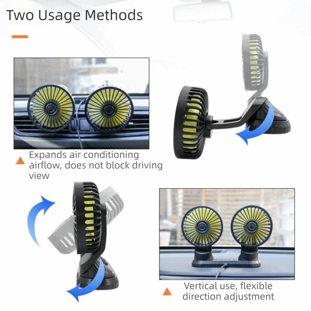 Low Noise Universal Cooling Fan 360° Rotatable Dashboard Air Circulator Fan Dual Head Fan Desktop