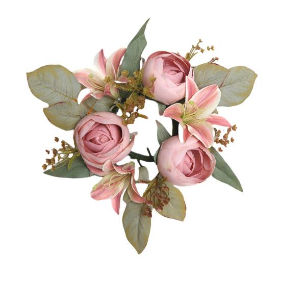 Мини Искусственный Венок Кольцо для Свечи Реалистичная Искусственная Лилия Роза Гирлянда с Пластиковой Основой Декор для Свечи Вина Свадьбы Вечеринка Украшение Центр Стола