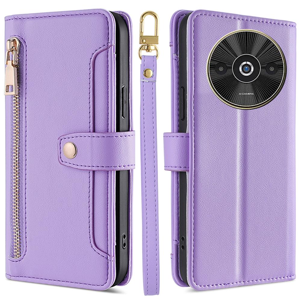 Чехол для Xiaomi Redmi A3/Poco C61 4G из ПУ кожи с карманом для наличных и ремешком через плечо