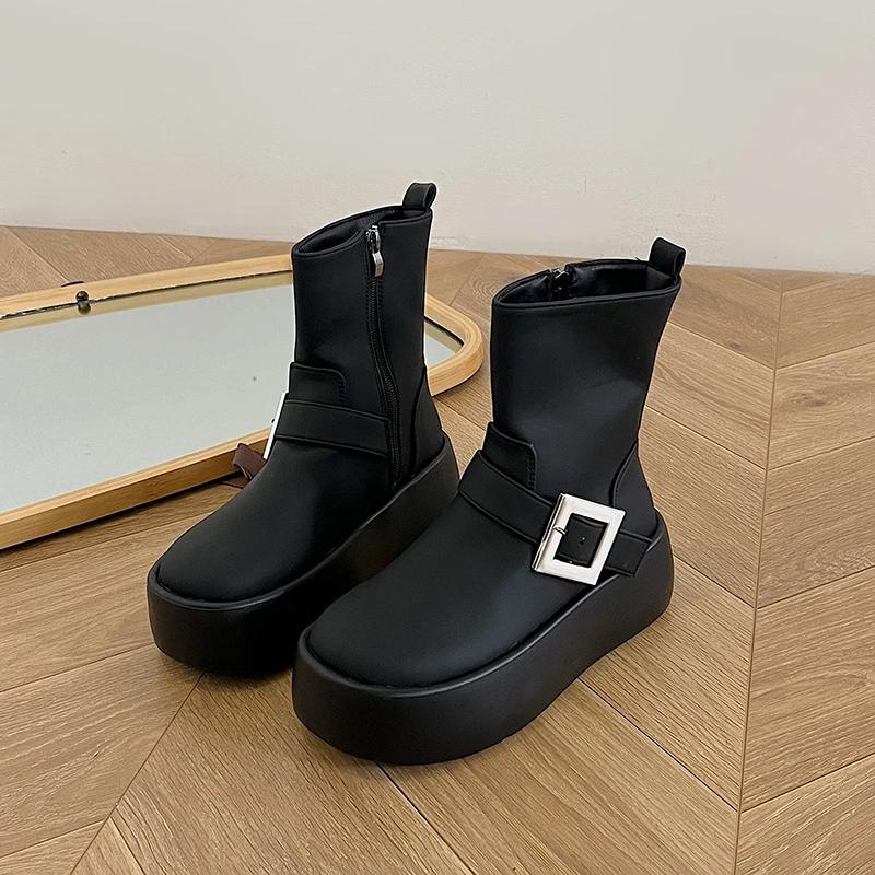 Модные женские короткие сапоги на толстой подошве с пряжкой на ремне, водонепроницаемые туфли на платформе, осень-зима, женские ботильоны