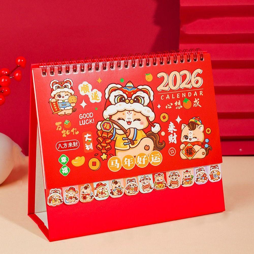 Coil Binding Horse Year Calendar Cartoon Standing Flip Calenda Schedule Planner Desktop Decoration