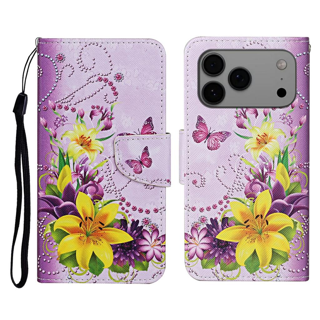 For iPhone 17 Pro Max Case Pattern Printing Protective Leather Folio Phone Cover with Wrist Strap