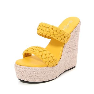 Женские плетеные босоножки на каблуке 15 см, тапочки для вечеринок, модные клубные туфли на танкетке LFD-10368-123
