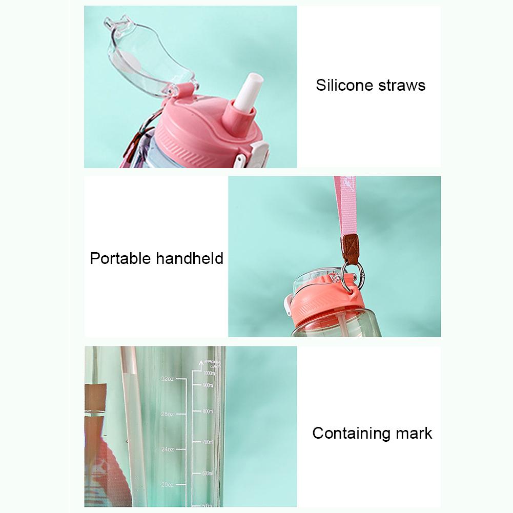 Портативная чашка для питья, 1000 мл, герметичная спортивная бутылка для воды, градиентная чашка для воды, без BPA, с маркировкой емкости для фитнеса и спорта