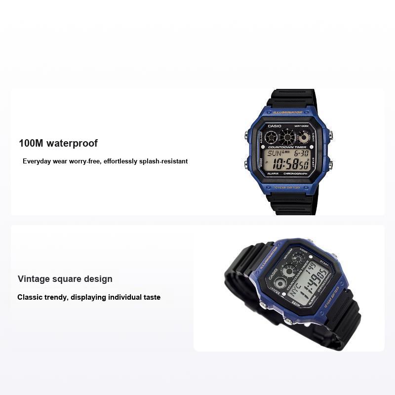 Casio Серия для молодежи Квадратный циферблат Цифровой Мода Классический Ретро Квадратный Десятилетняя батарея Водонепроницаемый Ударопрочный Кварцевый механизм Ремешок из смолы AE-1300WH-2A