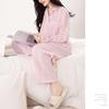 Yes Family Double Gauze Pajama Long Front Striped Size Pink Women's Set, 100% Cotton, Sleeves, Opening, Pattern, M,