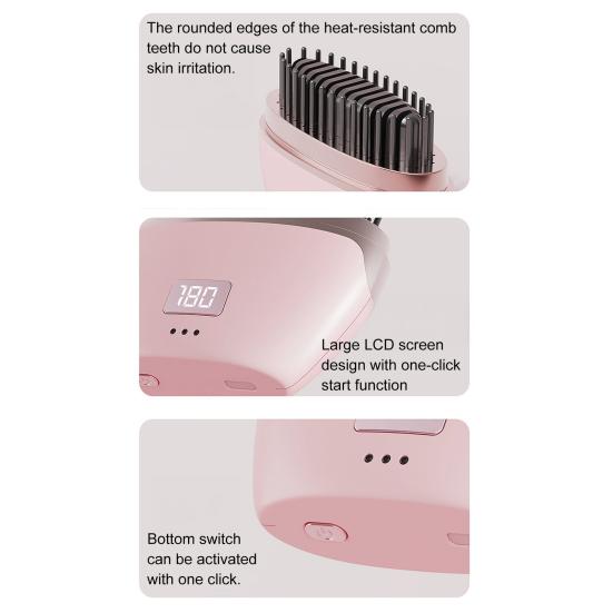 Mini Rechargeable Straightener Brush Portable Travel Lightweight Fast Heating Hot Comb 3 Temperature Setting Adjustable Electric Hair Styling Brush