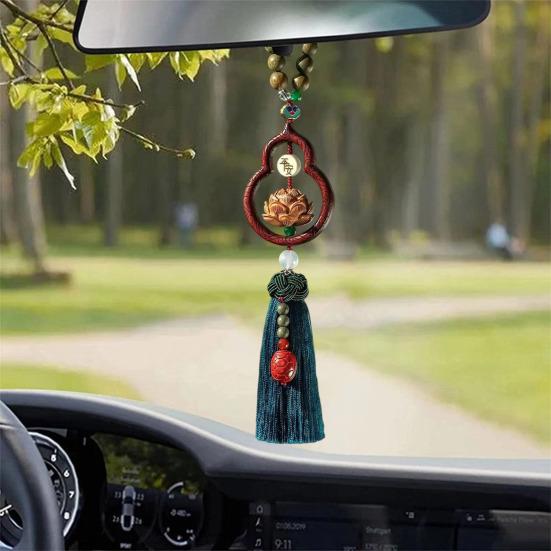 Китайское счастливое автомобильное подвесное украшение для салона Деревянный кулон-калебас с кисточкой Традиционный автомобильный талисман Фэн-шуй для автомобильного зеркала заднего вида