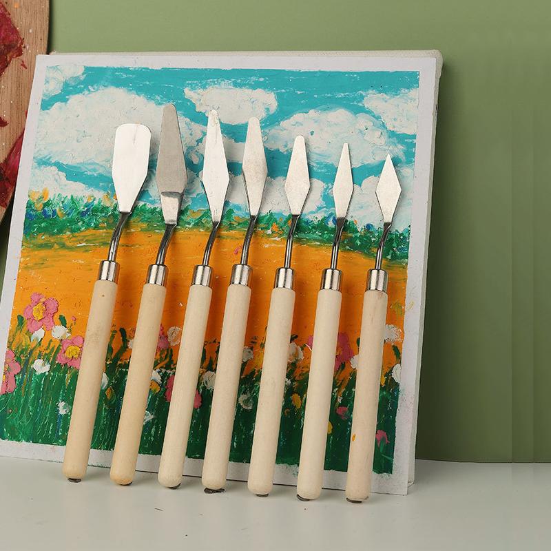 Art Spatula Soft Paint Spatula Oil Painting Spatula Wooden Handle Palette Knife Set Gouache Painting Spatula