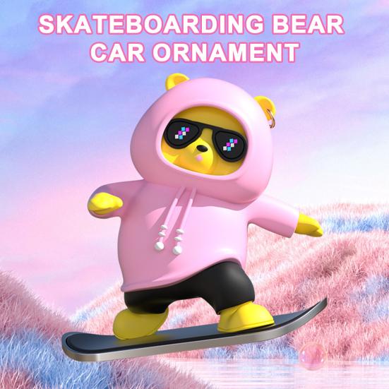 Скейтбординг Медведь Автомобиль Орнамент Мультяшная Форма Яркие выражения Забавный Конькобежец Медведь Украшение Приборной Панели Автомобиля
