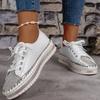 Shoes for Women Sneakers Plus Size 35-44 Crystal Thick Soles Casual Rhinestones PU Walking Flats Thick Bottom Lace Up Shoes