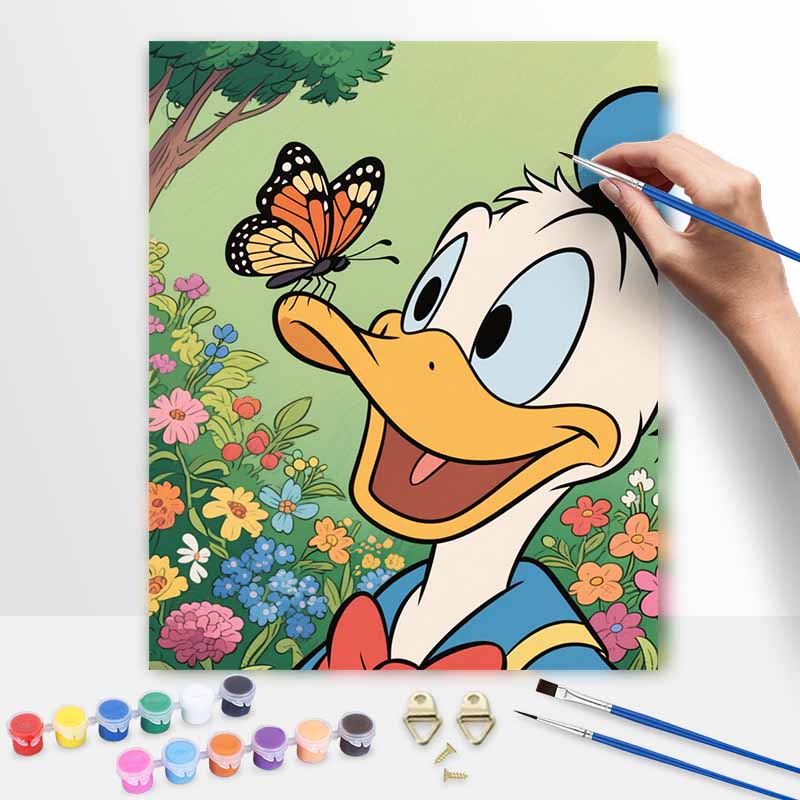 Disney Donald Duck Butterfly Flower Digital Oil Painting Art Kit Hand Painted Home Decor